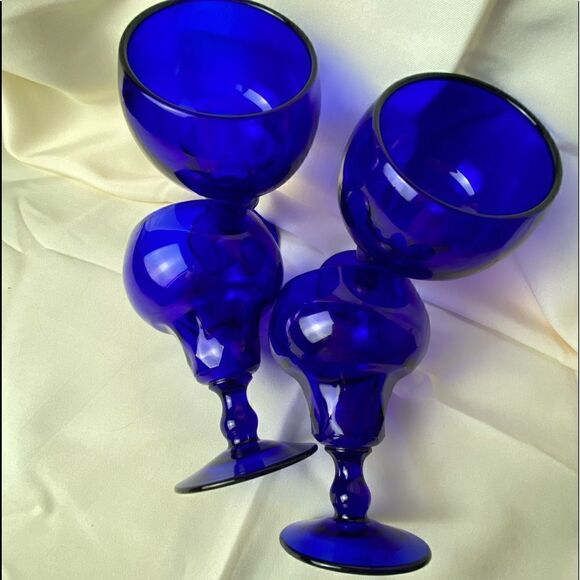 Georgian Cobalt Blue by FENTON Water Goblets 10 0z set or 4 wine,glasses candles - Picture 2 of 5